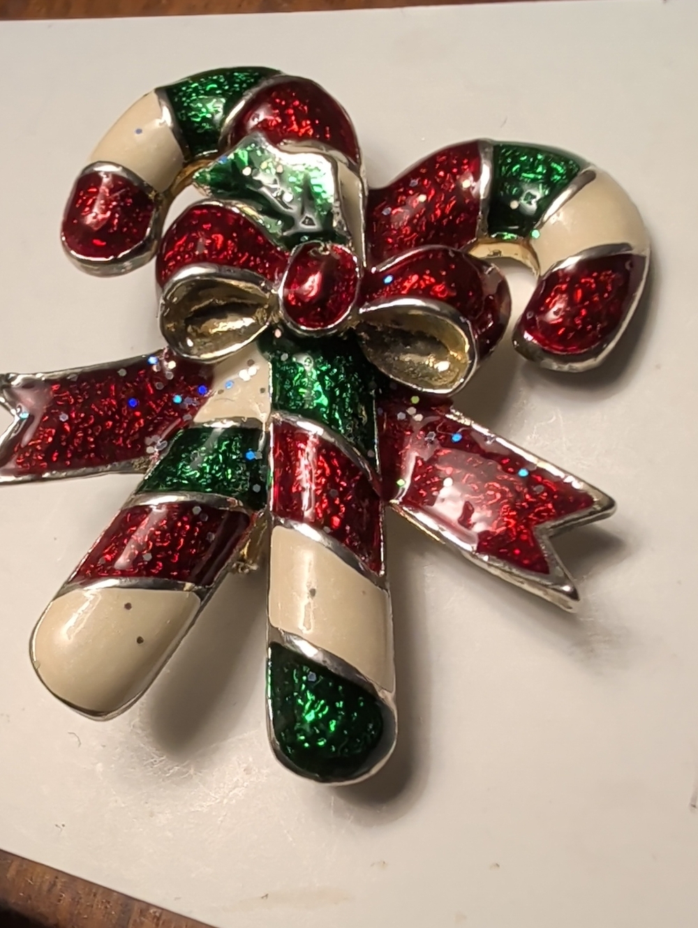 Candy Cane Brooch Pin Christmas Holidays vintage enamel sparkle